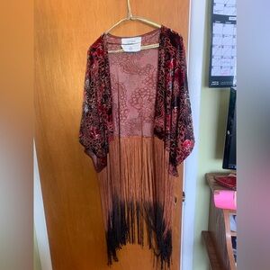 Velvet Floral Kimono with Fringe